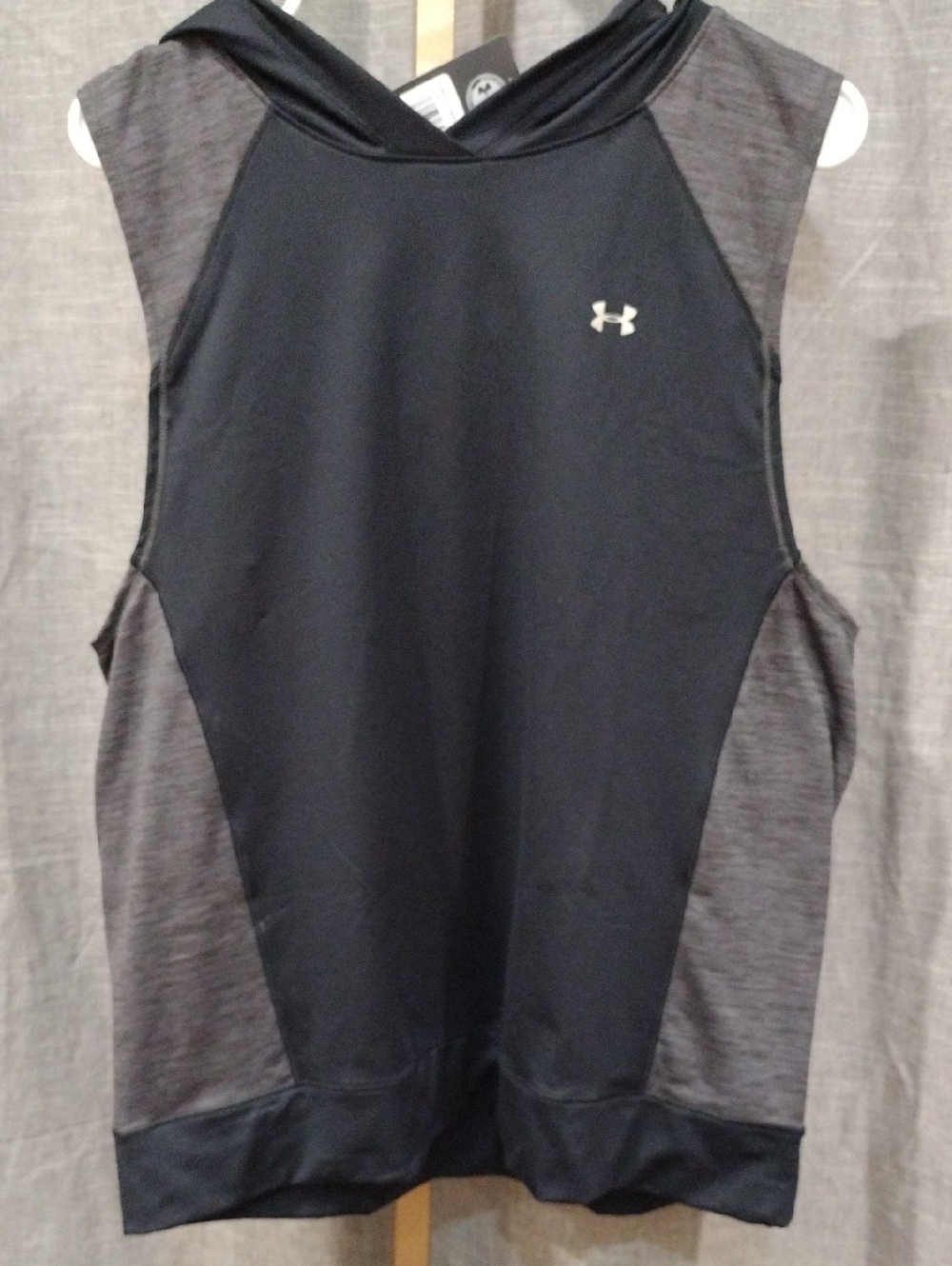 Under Armour Black and Charcoal Sleeveless Hooded Training Tank